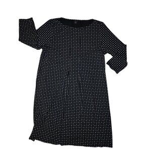 J Jill Black Geometric 3/4-Sleeve Pleated Knee/Midi-Length Shift Dress L